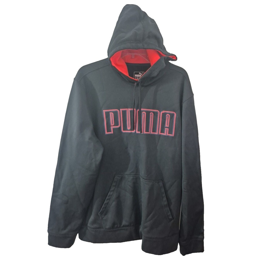 Puma Hoodie Sweatshirt Mens XL Black Fleece Warm Cell Spellout  Pullover NWOT